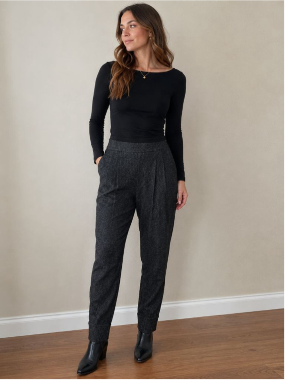 LOFT Gray Black Herringbone Trousers Women’s Size L